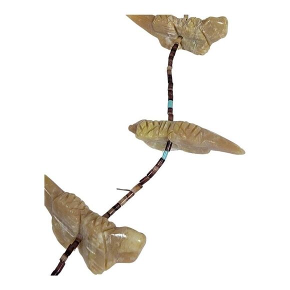 22" Vtg Southwest Carved Horned Toad Lizard Fetish Necklace Zuni Turquoise Bead - Picture 3 of 7